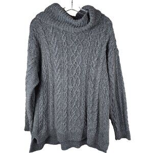 LRL Lauren Ralph Lauren XL Gray Cable Knit Cowl Neck Tunic Sweater Cotton Blend